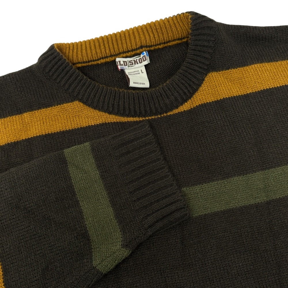 OLD SKOOL‎ Men's Vintage 90s Acrylic Striped Sweater Multicolored Large